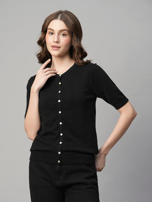 Women's Cotton Viscose Regular Fit Tshirt Black