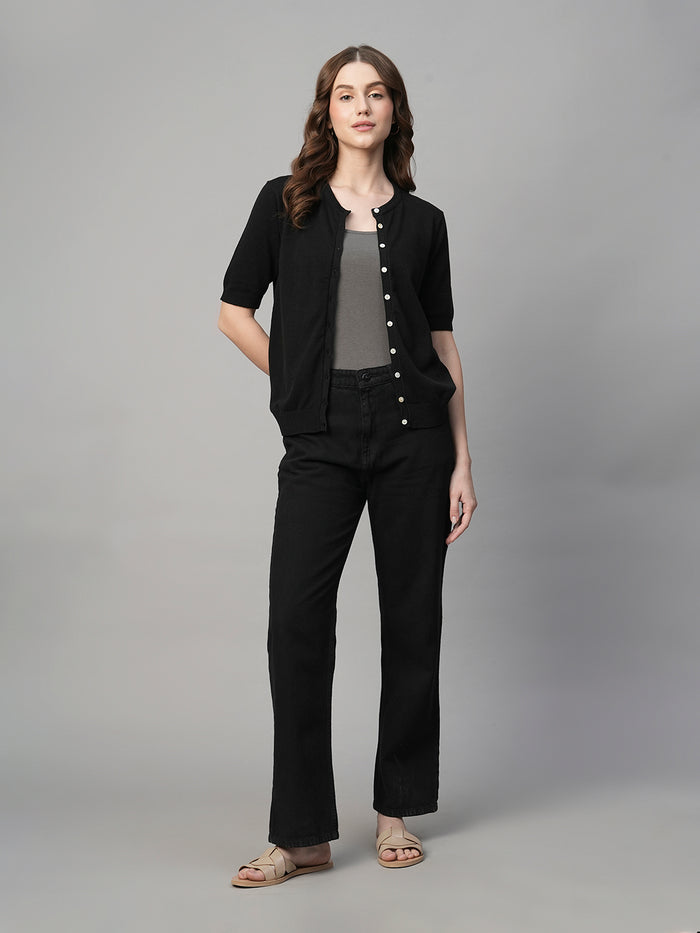 Women's Cotton Viscose Regular Fit Tshirt Black