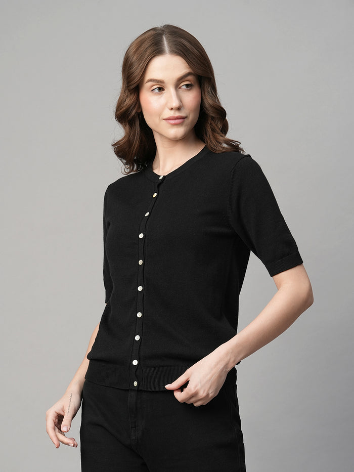 Women's Cotton Viscose Regular Fit Tshirt Black