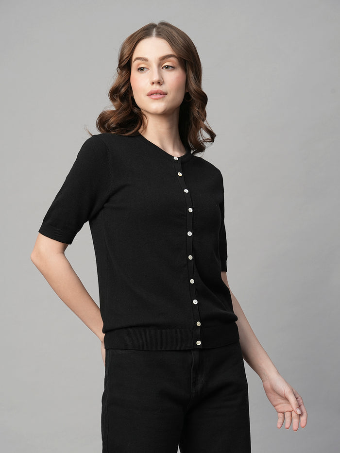 Women's Cotton Viscose Regular Fit Tshirt Black