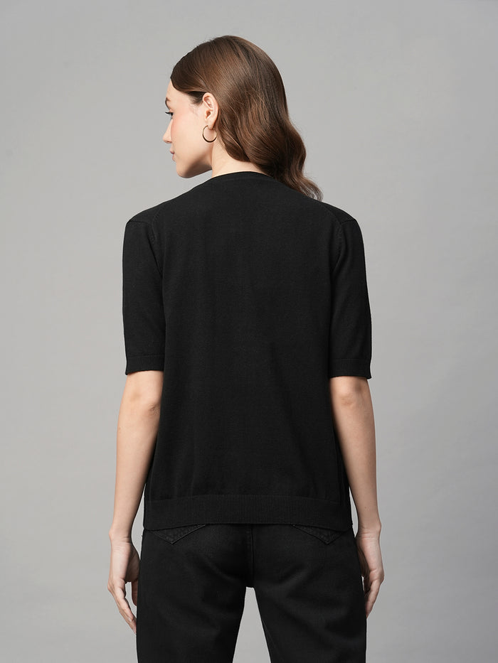 Women's Cotton Viscose Regular Fit Tshirt Black
