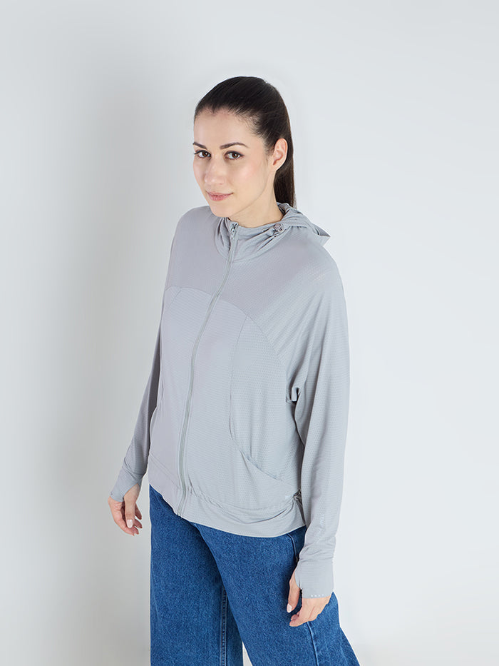 Women's Light Grey Crop Top Sun Jacket | AirWeave™