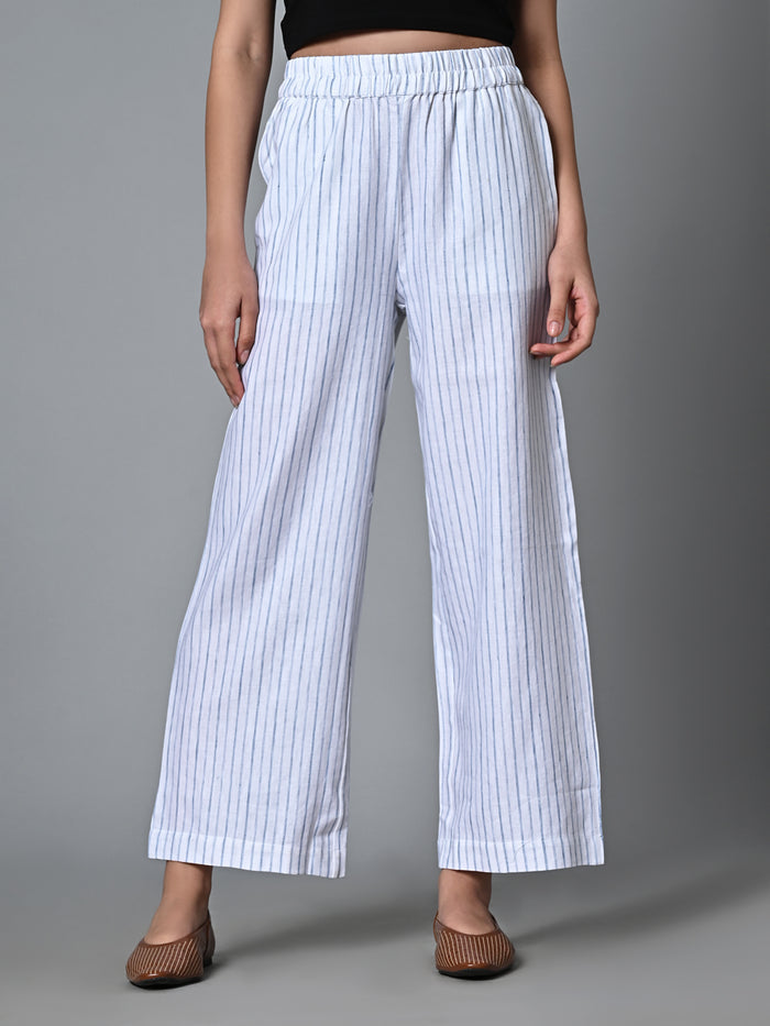 Women's Linen Cotton Regular Fit Pant White