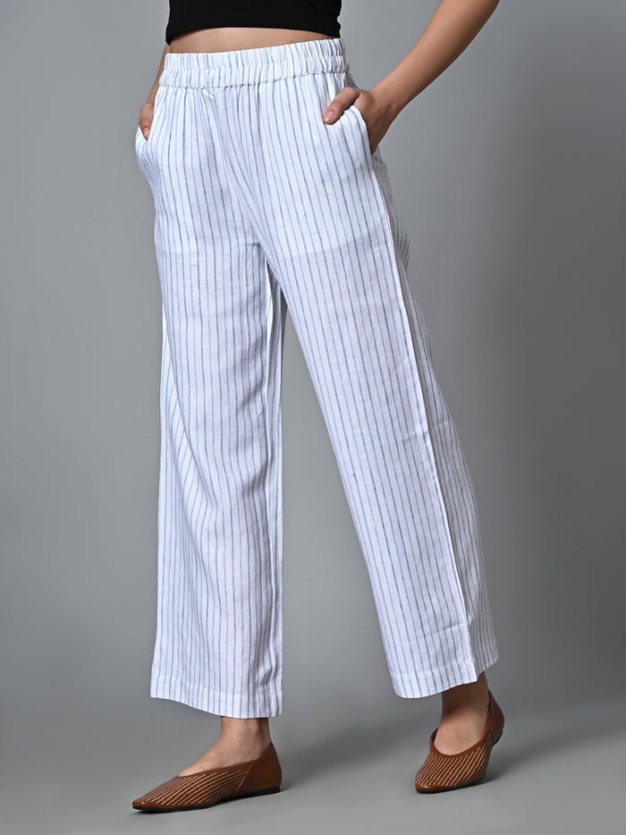 Women's Linen Cotton Regular Fit Pant White