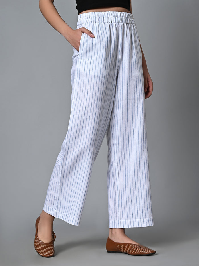 Women's Linen Cotton Regular Fit Pant White