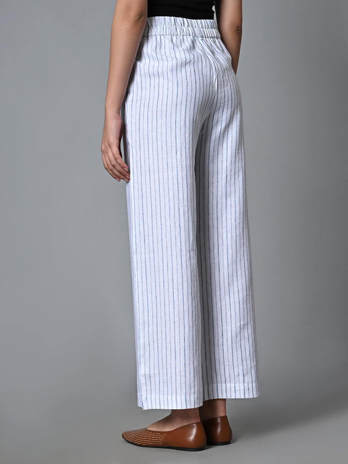 Women's Linen Cotton Regular Fit Pant White