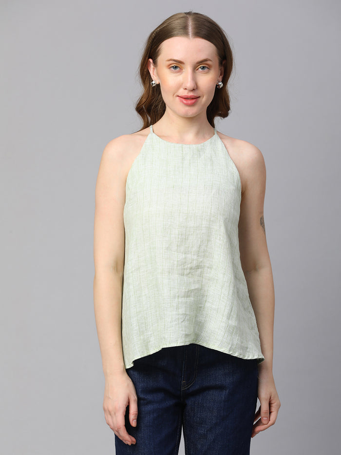 Women's Linen Regular Fit Sleeveless Blouse Lime