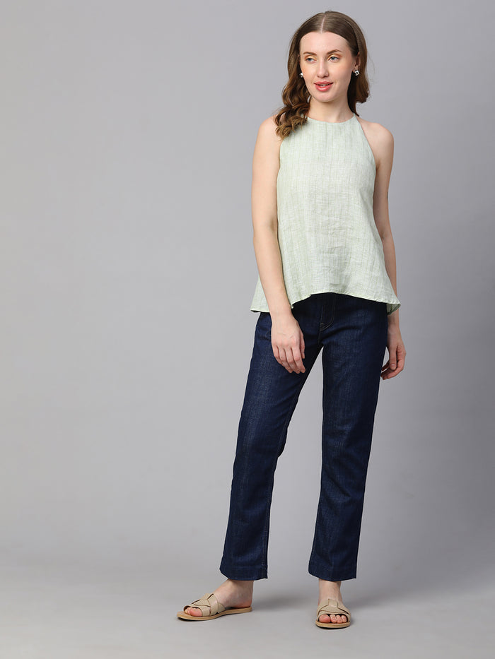 Women's Linen Regular Fit Sleeveless Blouse Lime