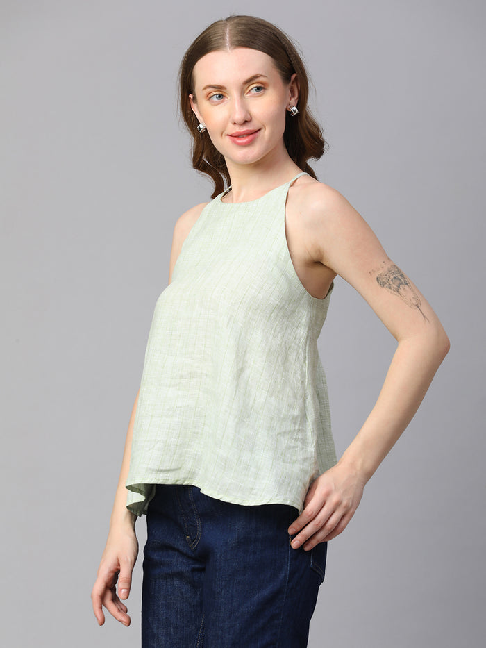 Women's Linen Regular Fit Sleeveless Blouse Lime