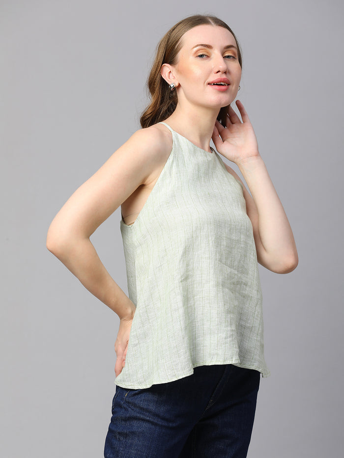 Women's Linen Regular Fit Sleeveless Blouse Lime