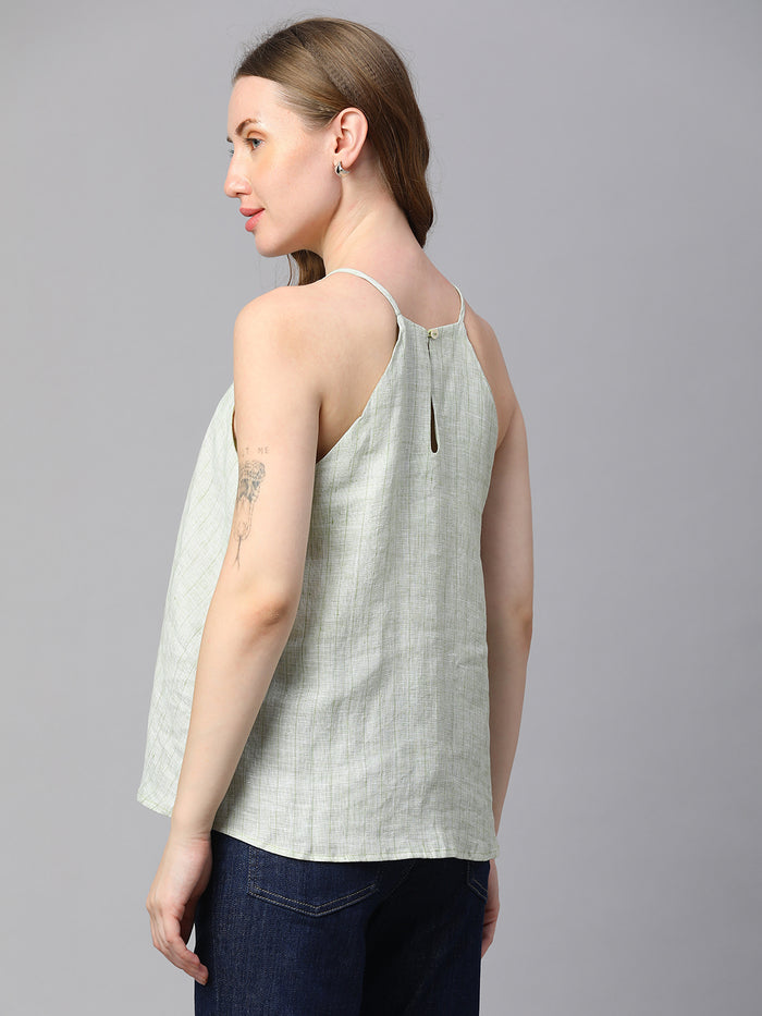 Women's Linen Regular Fit Sleeveless Blouse Lime