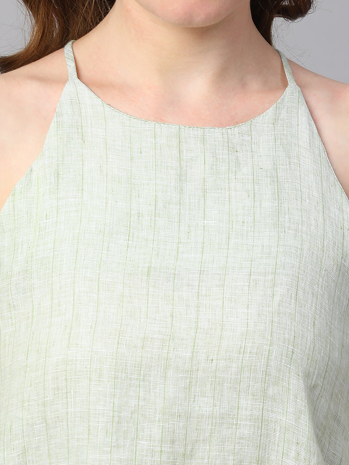 Women's Linen Regular Fit Sleeveless Blouse Lime