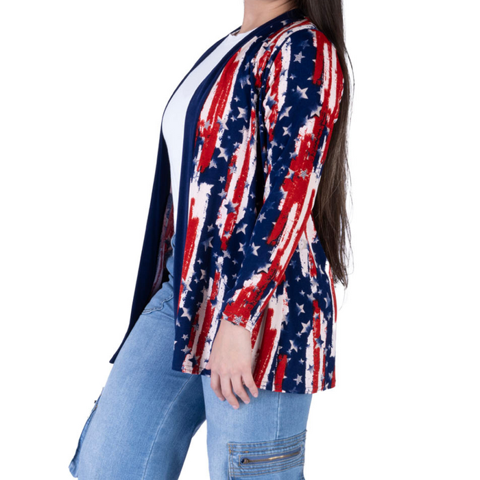 Women's Made in USA Patriotic Twist – Stars & Stripes Cardigan - The Flag Shirt