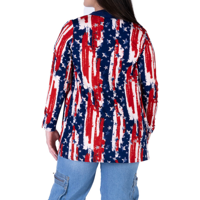 Women's Made in USA Patriotic Twist – Stars & Stripes Cardigan - The Flag Shirt