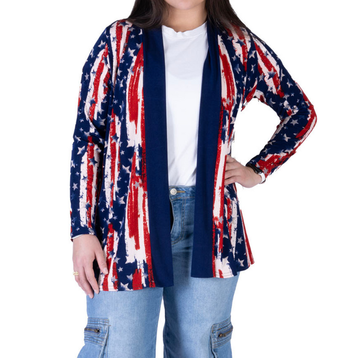Women's Made in USA Patriotic Twist – Stars & Stripes Cardigan - The Flag Shirt
