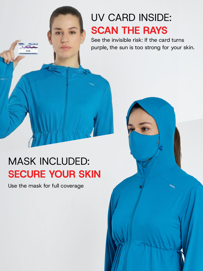 Women's Peacock Blue Full Length Sun Jacket | AirWeave™