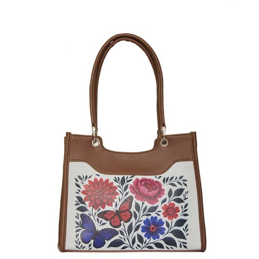 Women's handpainted flowers satchel crossbody bag for work, travel, and daily use