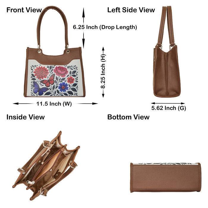 Women's handpainted flowers satchel crossbody bag for work, travel, and daily use-infographic image