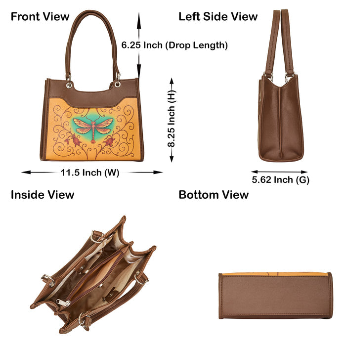 Women's handpainted dragonfly satchel crossbody bag for work, travel, and daily use-infographic image