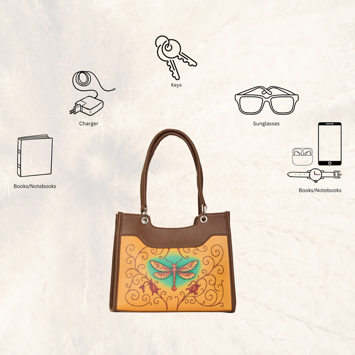 Women's handpainted dragonfly satchel crossbody bag for work, travel, and daily use-feature image