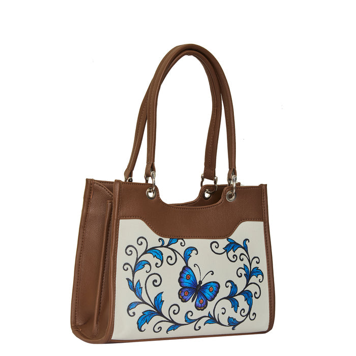 Women's handpainted butterfly satchel crossbody bag for work, travel, and daily use-half side view