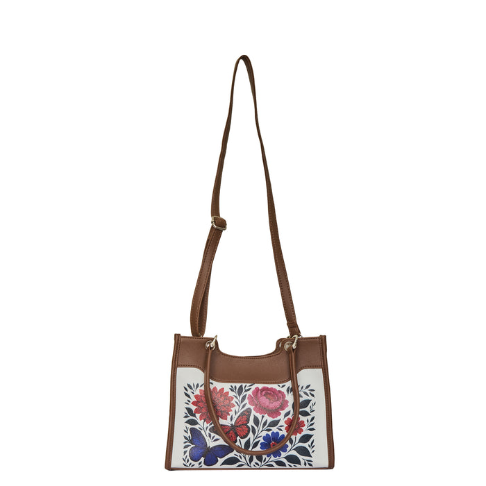 Women's handpainted flowers satchel crossbody bag for work, travel, and daily use-full front view