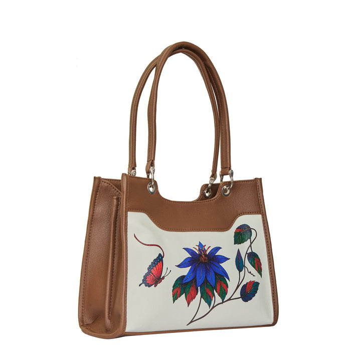Women's handpainted floral satchel crossbody bag for work, travel, and daily use-half side view