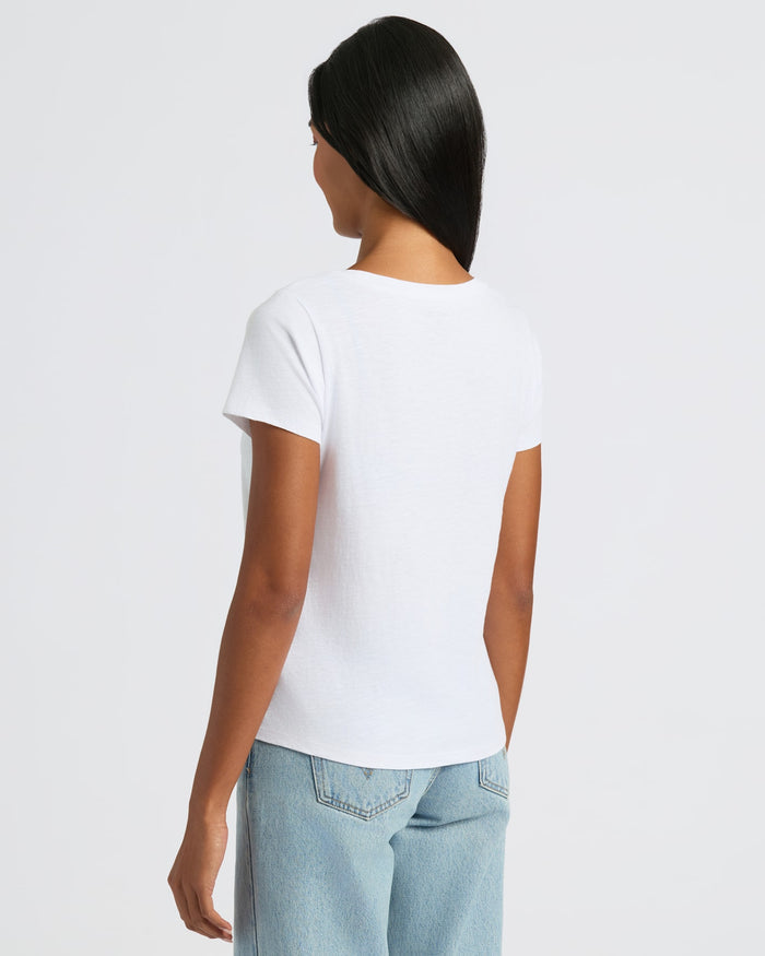 Back view of the Womens Black & White Slub Scoop Neck Tee.