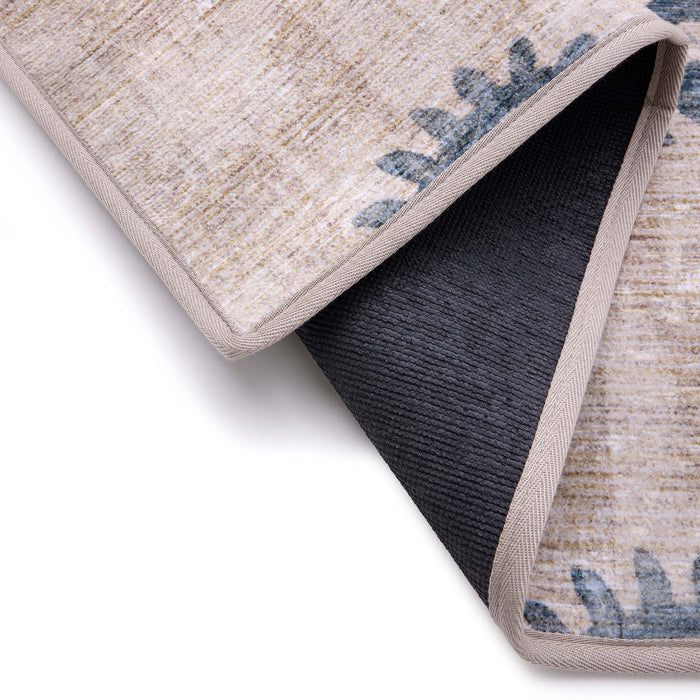 Woodblock Paisley Blue Runner Eco-Washable Rug Runner- 100% recycled content runner featuring a blue paisley pattern.