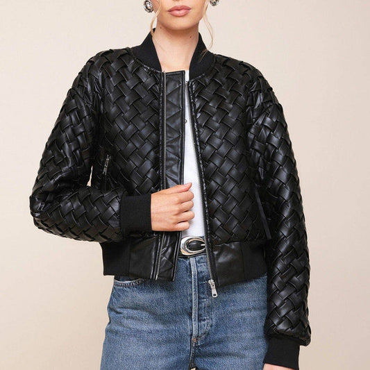 Woven Faux-Ever Leather™ Bomber Jacket - Black