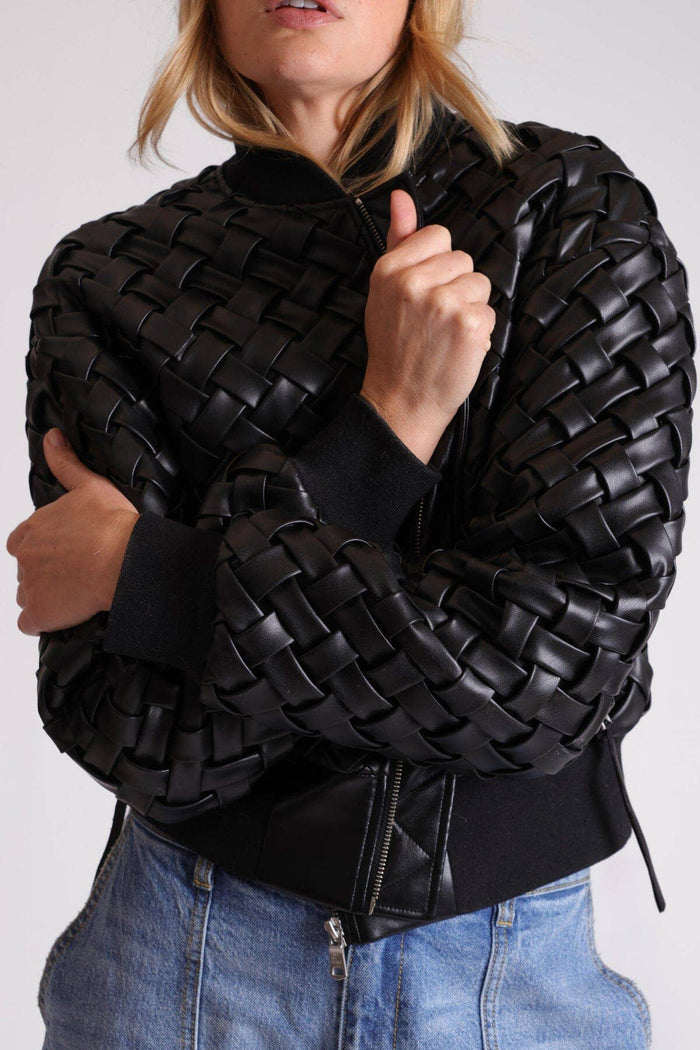 Woven Faux-Ever Leather™ Bomber Jacket - Black