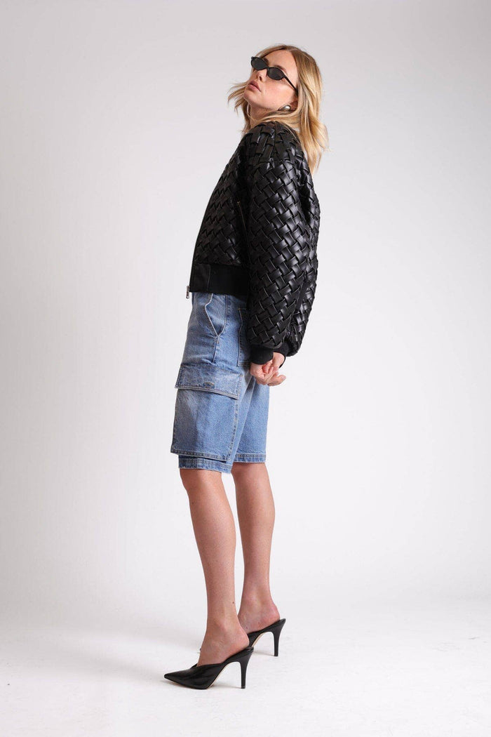 Woven Faux-Ever Leather™ Bomber Jacket - Black