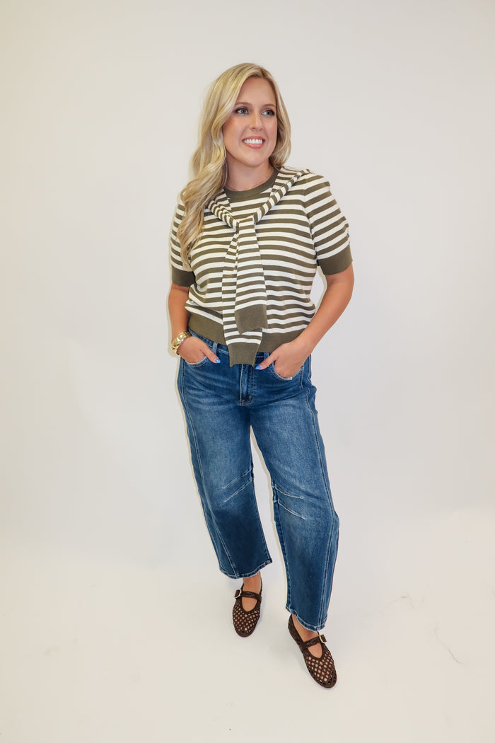 Wrapped in Style Olive Stripe Knit Top - The Pink Tulip Clothing