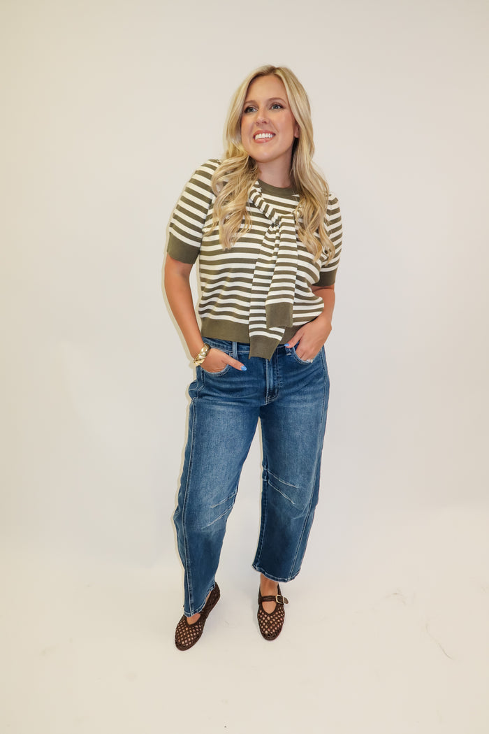 Wrapped in Style Olive Stripe Knit Top - The Pink Tulip Clothing