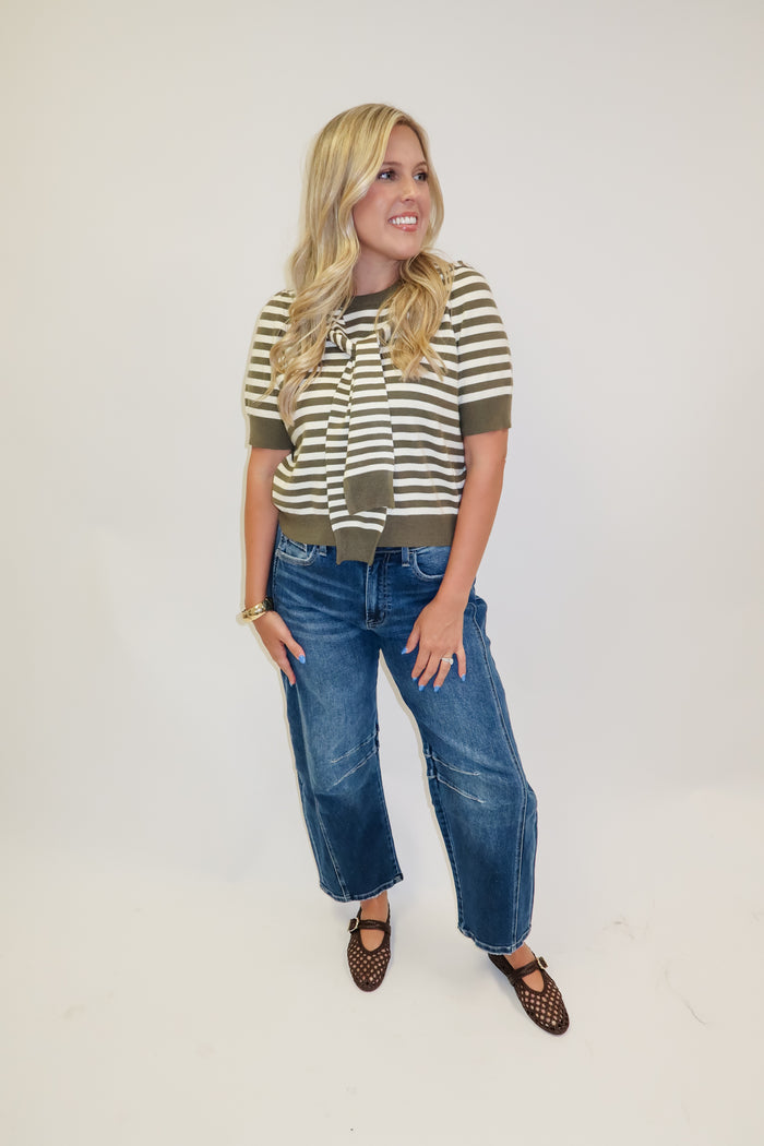 Wrapped in Style Olive Stripe Knit Top - The Pink Tulip Clothing
