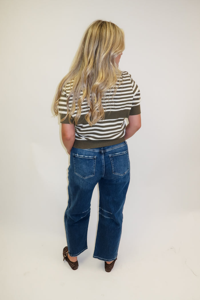 Wrapped in Style Olive Stripe Knit Top - The Pink Tulip Clothing