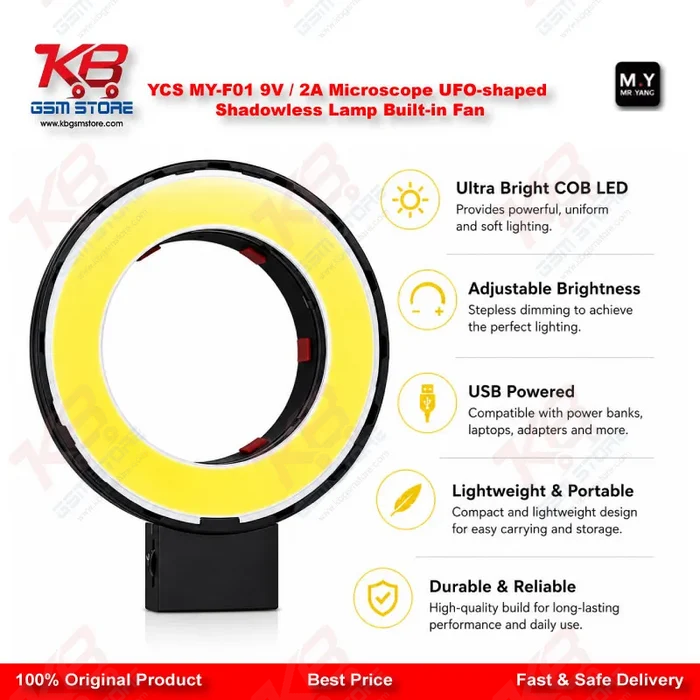 YCS MY-F01 UFO Shadowless Microscope Ring Light – 280 LED 1500LM with Cooling Fan