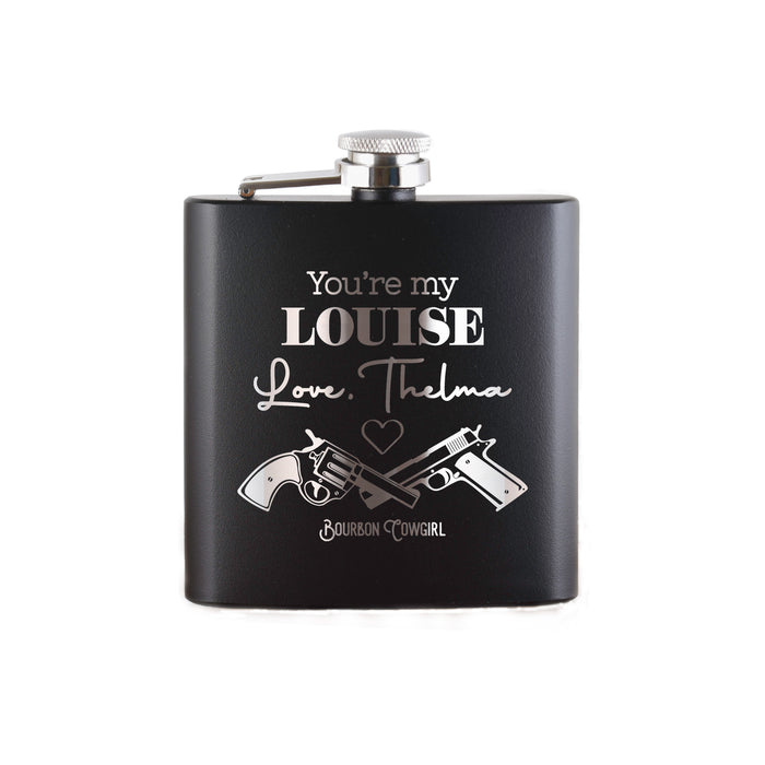 Louise flask with guns, black, Bourbon Cowgirl