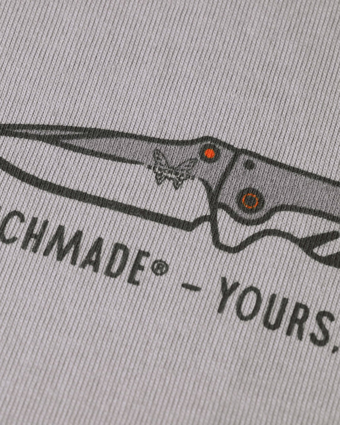 Gray Cotton Tee - Close-Up of Mini Adira Knife Chest Print with Benchmade Logo | Benchmade Knife Co.