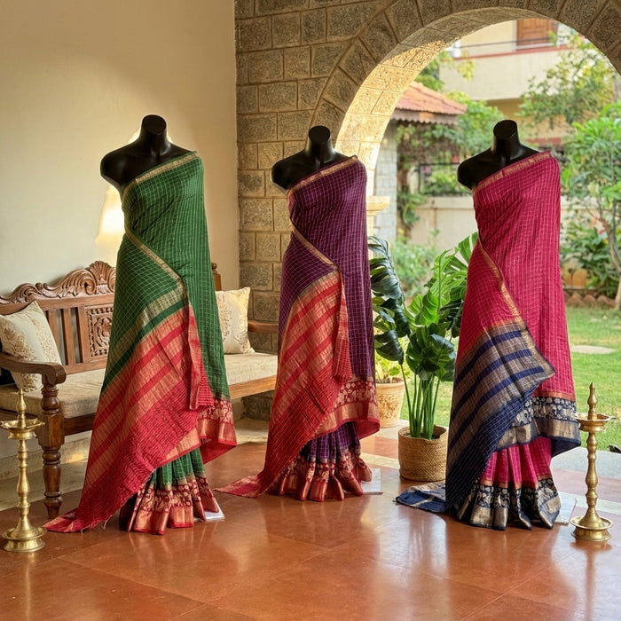 Zari checked crepe silk saree comes with blouse